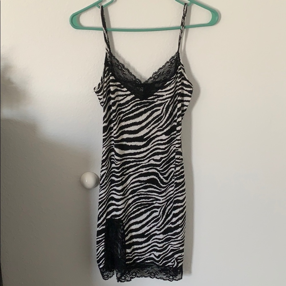 Zebra Lace Trimmed Bodycon Slip Dress